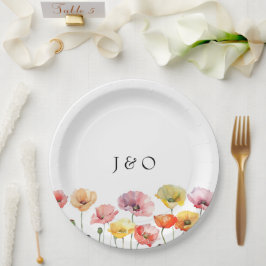 Prato De Papel Casamento de flores silvestres de papoila colorida