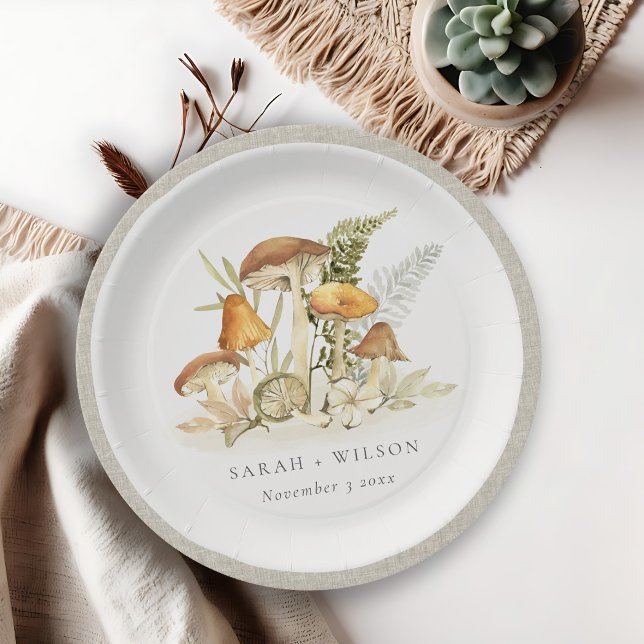 Prato De Papel Casamento de Folhagem de Fern, Rust Orange Mushroo (Criador carregado)