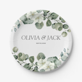 Prato De Papel Casamento de folhagem rústica aquarela Eucalipto