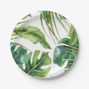 Prato De Papel Casamento de folhas de palmeira tropical elegante 