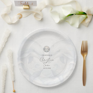 Prato De Papel Casamento de Golfinhos Brancos Modernos