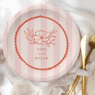 Prato De Papel Casamento de Greve Tropical Rosa Floral