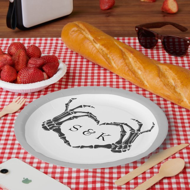 Prato De Papel Casamento de Halloween do Esqueleto Romântico Góti (Piquenique)