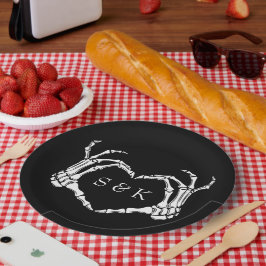 Prato De Papel Casamento de Halloween do Esqueleto Romântico Góti