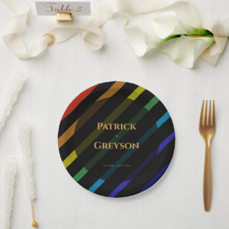 Prato De Papel Casamento de Homens Gays Elegante Arco-íris