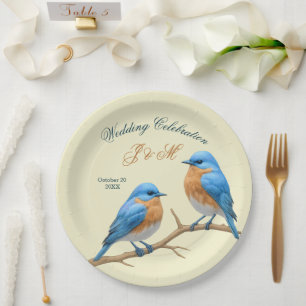 Prato De Papel Casamento de Ivory Pastel Lovebird Romântico Blueb