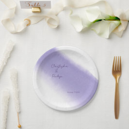 Prato De Papel Casamento de Lavanda de Caligrafia Minimalista