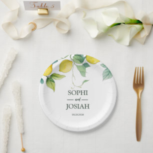 Prato De Papel Casamento de limão amarelo-limão elegante
