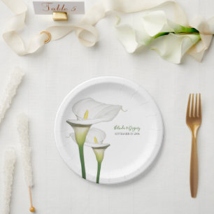 Prato De Papel Casamento de Lírios de Calla Branca Elegante