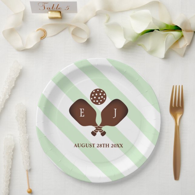 Prato De Papel Casamento de Listras Preppy Pickleball (Casamento)