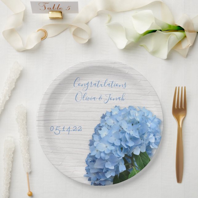 Prato De Papel Casamento de Madeira Floral Blue Heaven Personaliz (Casamento)