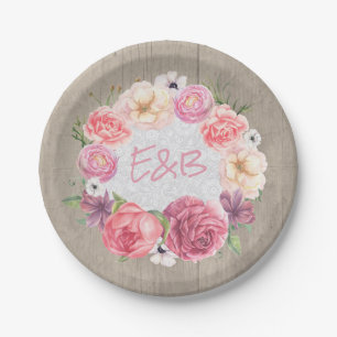 Prato De Papel Casamento De Madeira Rústica Rústica Com Corante F