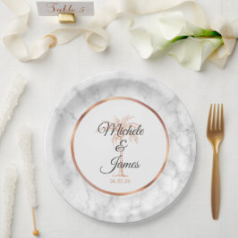 Prato De Papel Casamento de mármore da Rosa Dourada de Palmeira E