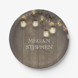 Prato De Papel Casamento de Mason Jar Lights Rustic Barn