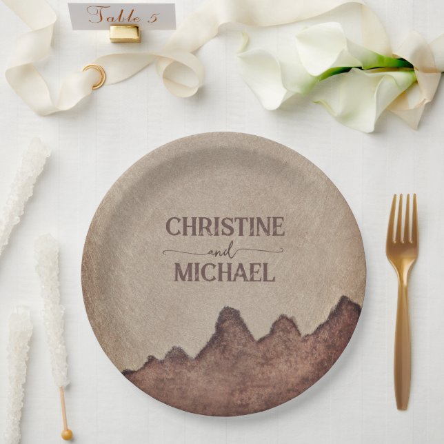 Prato De Papel Casamento de montanhas castanhas com papel rústico (Casamento)