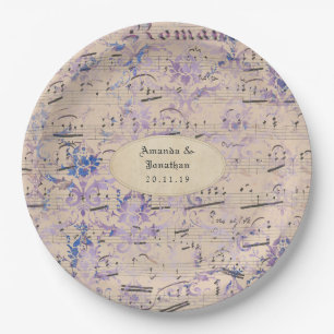 Prato De Papel Casamento de Música Notas Efêmeras Lavanda