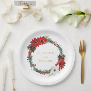 Prato De Papel Casamento de Natal Clássico Simples