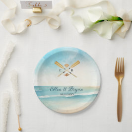 Prato De Papel Casamento de Oars de Praia de Watercolor