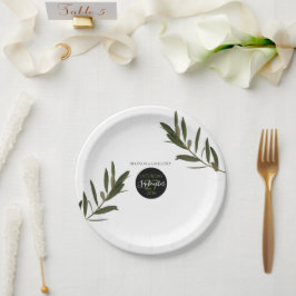 Prato De Papel Casamento de Oliveira Greenery