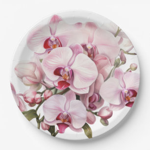 Prato De Papel Casamento de Orquídeas Brancas e Rosa