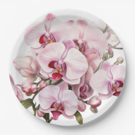Prato De Papel Casamento de Orquídeas Rosa e Branco