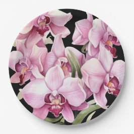 Prato De Papel Casamento de Orquídeas Rosa e Preto