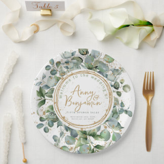 Prato De Papel Casamento de ouro de Eucalyptus