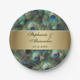 Prato De Papel Casamento de Penas de ouro