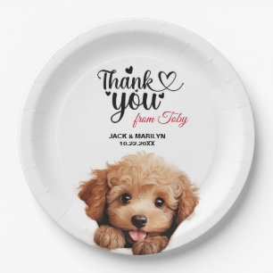Prato De Papel Casamento de Poodle Bege Agradecimento