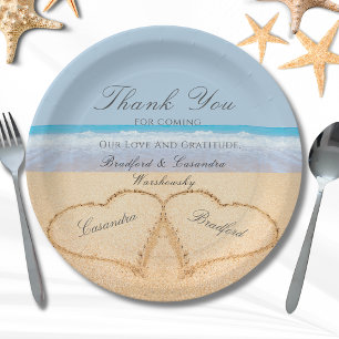 Prato De Papel Casamento de Praia 2 Corações no Papel de Casament