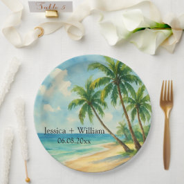 Prato De Papel Casamento de Praia da Ilha Tropical Ocean Obrigado