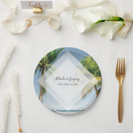 Prato De Papel Casamento de Praia de Palmeiras Tropicais