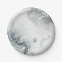 Prato De Papel Casamento de Praia em Aquarela Azul Cinza e Dourad