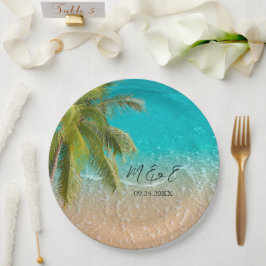 Prato De Papel Casamento de praia tropical elegante