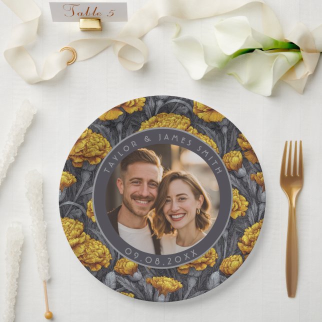 Prato De Papel Casamento de Primavera Flor de Cravo Personalizada (Casamento)