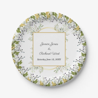 Prato De Papel Casamento de Quadro Dourado Eucalyptus Botânico