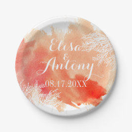 Prato De Papel Casamento de recife de coral com cor de água moder