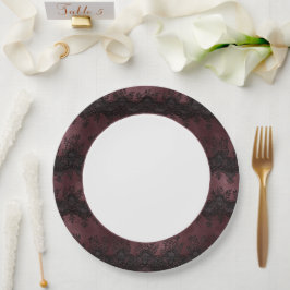 Prato De Papel Casamento de Renda Falsa Preta Borgonha
