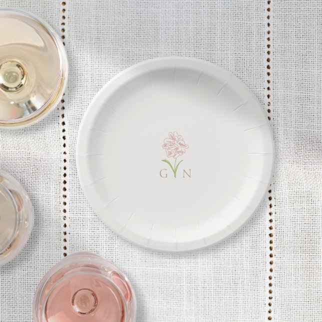 Prato De Papel Casamento de Rosa Monograma de Blush Chic (Criador carregado)