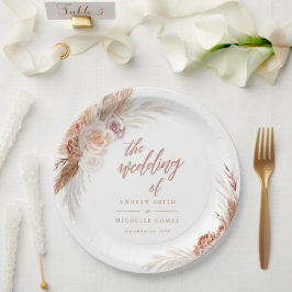 Prato De Papel Casamento de Rosa Muted Pampas Terracotta Boho