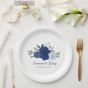 Prato De Papel Casamento de Rosas Boho Chic em Azul Elegante Aqua