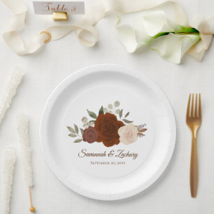 Prato De Papel Casamento de Rosas Boho Chic Laranja Elegante Ferr
