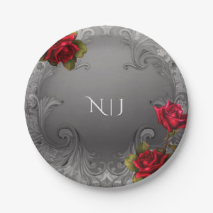 Prato De Papel Casamento de Rosas vermelhas de Ricos de Vintagem 