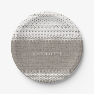 Prato De Papel Casamento de Sarja Rústica e Renda Elegante