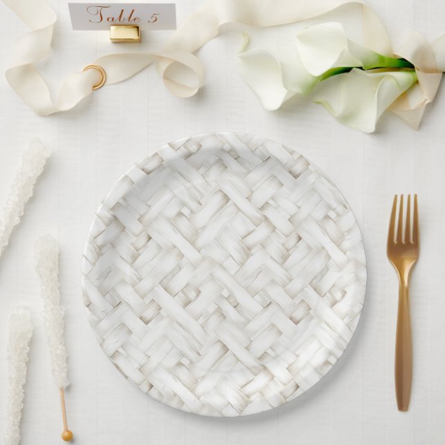 Prato De Papel Casamento de tecelagem em cesta branca (Casamento)