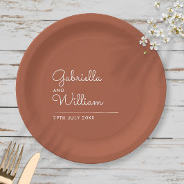 Prato De Papel Casamento de Terracotta com Script Elegante Simple