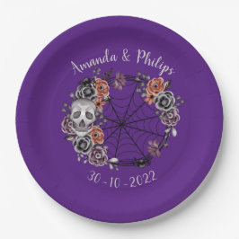 Prato De Papel Casamento de Wreath Halloween, Rosas de Caveira Gó