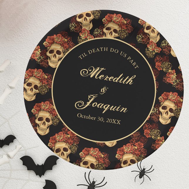 Prato De Papel Casamento do Dia das Bruxas Negras com Rosa vermel (Criador carregado)