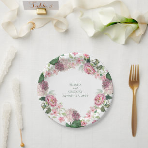 Prato De Papel Casamento do Jardim das Flores Rosa Romântica com 