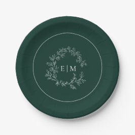 Prato De Papel Casamento do Moderno Emerald Green Leafy Crest Mon